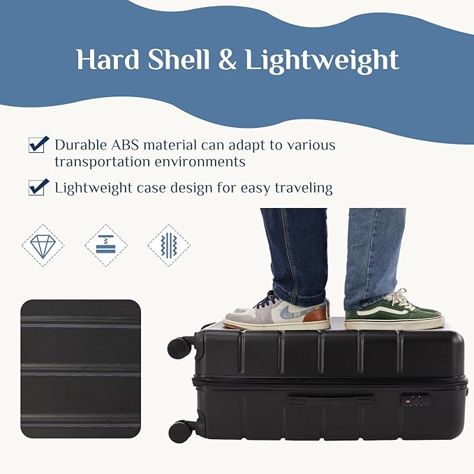 NEWBULIG 28 Inch Checked Luggage, ABS Hard Shell Lightweight Rolling Expandable Suitcase with Smooth Spinner Wheels and TSA Lock for Business Trips and Daily Vacations, Black