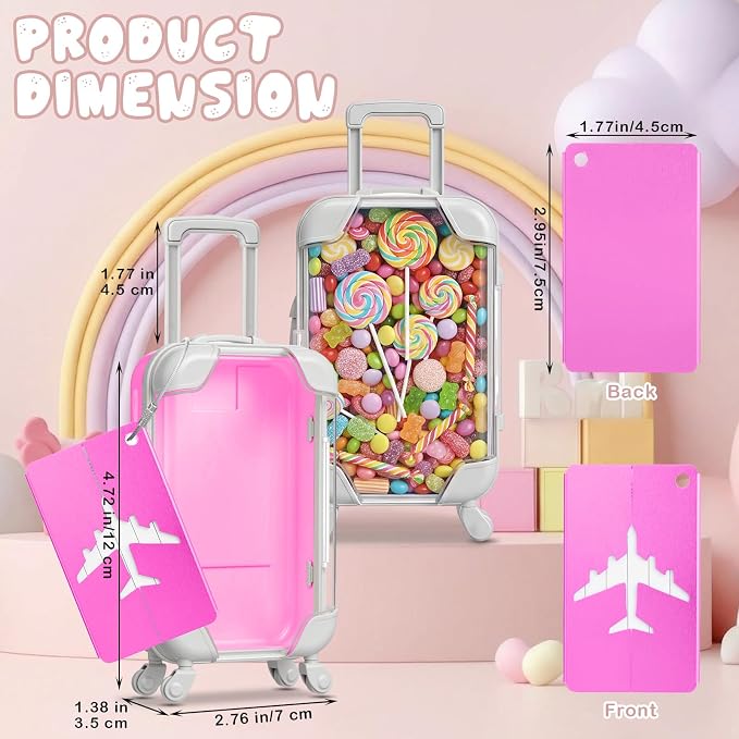 Teecyhooo 20 Pcs Mini Suitcase Party Favor Boxes and 20 Pcs Metal Luggage Tags with Card, Clear Mini Luggage Gift Boxes for Girls Wedding Travel Birthdays (6.5 x 2.8 x 1.4 Inch,Pink,Rose Red)