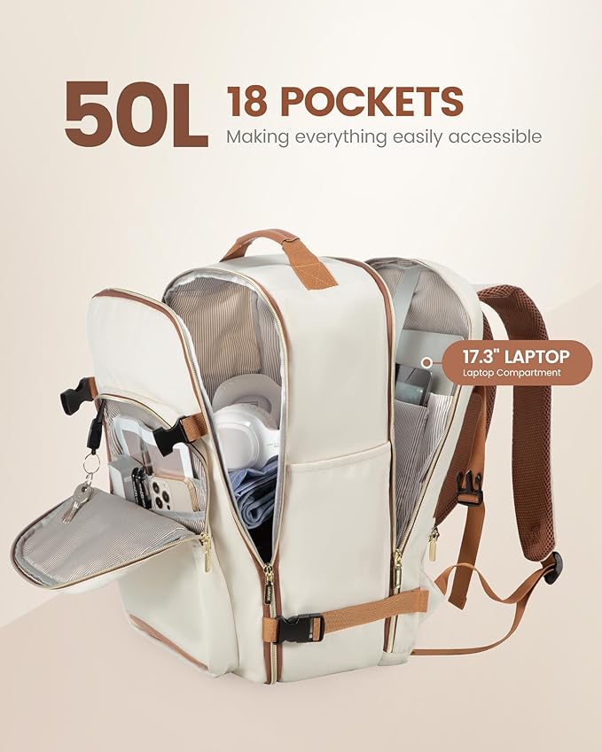 LOVEVOOK 50L Travel Backpack Flight Approved Carry on Backpack,3 Packing Cubes,Waterproof Personal Item Travel Bag,TSA Carry on Luggage Suitcase Travel Essentials,Gifts for Women & Men,fits 18" Laptop