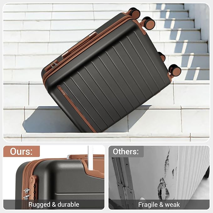 Kono 28 Inch Large Suitcase, Expandable for Long Trips, Impact-Resistant ABS+PC & Silent Wheels, Grey