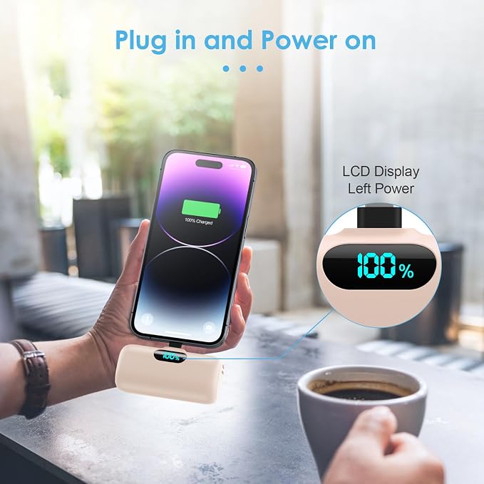 Small Portable Charger for iPhone,5000mAh PD Fast Charging Power Bank, Mini Plug-in Battery Pack Backup Charger Compatible with iPhone 14/14 Pro Max/13/13 Pro/12 Pro/11/XS/XR/X/8/7/6 etc- Light Orange