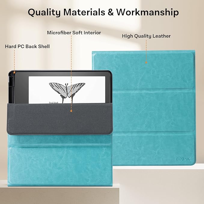 CoBak Case for Tablet Reader - All New PU Leather Cover with Auto Sleep Wake Feature for Tablet Reader 10.2" 2022 & 2024 Released with Pen Holder (not Compatible with Remarkable),Mint Green