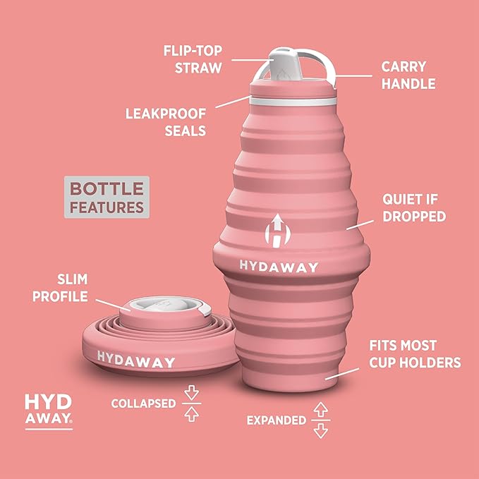 HYDAWAY Hydration Travel Pack - 25oz Collapsible Water Bottle with Flip-Top Lid and Protective Travel Case - BPA-Free, Leak-Resistant, Reusable Bottle for Traveling, Hiking, and Daily Use