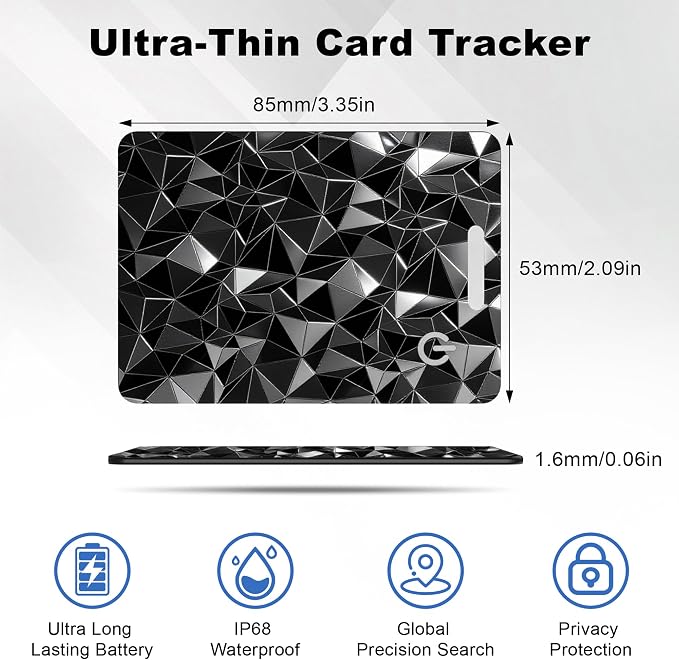 Wallet Tracker Card for Apple Find My (iOS Only), Ultra-Thin Bluetooth Tracker Smart Card Wallet Finder, IP68 Waterproof Slim Item Locator for Wallets, Keys, Passport & Luggage Tags (Diamond Black)