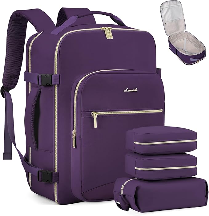 LOVEVOOK 40L Travel Backpack Flight Approved Carry on Backpack,3 Packing Cubes,Waterproof Personal Item Travel Bag,TSA Carry on Luggage Suitcase Travel Essentials,Gifts for Women & Men,fits 17" Laptop