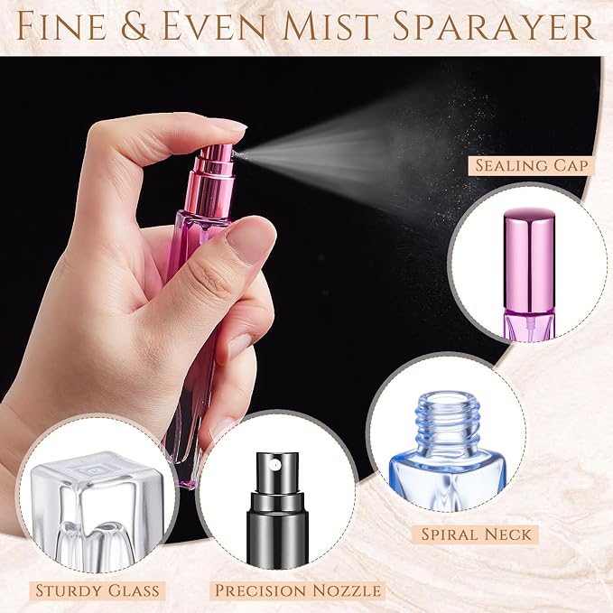 Domensi 20 Pcs 10/15/20/30 ml Perfume Travel Refillable Glass Bottles Spray Bottle Perfume Atomizer for Cologne Dispenser Leak-proof Fragrance Bottles Atomizer Pump Kit (10 ml,Fresh Color)