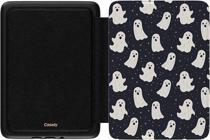 Casely Kindle Case | All Boos No Bite | Friendly Ghost | Compatible with 7" Kindle Colorsoft and 7" Kindle Paperwhite (12th Gen 2024 Edition) | Auto Sleep/Wake Function | Hand Strap