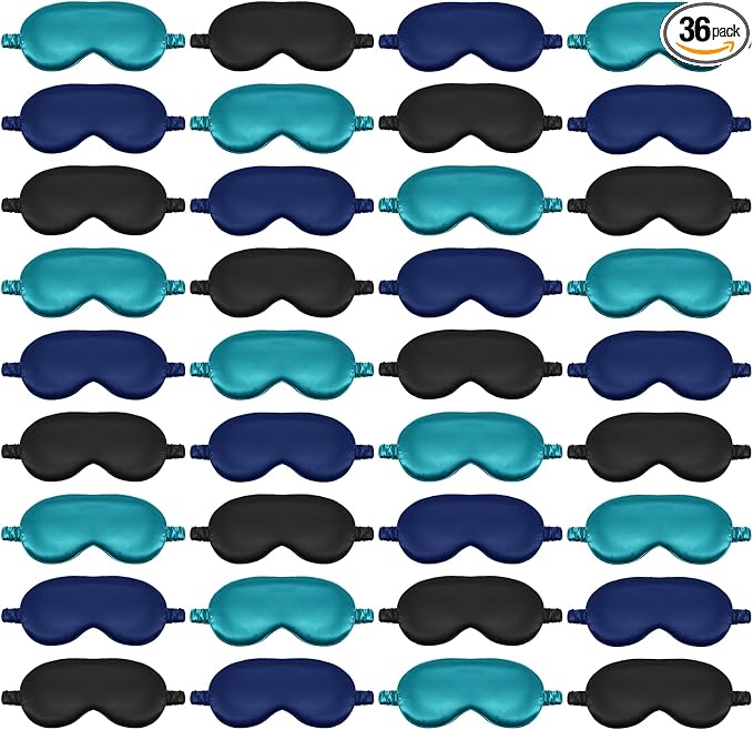 Cuffbow 36 Pcs Silk Sleep Eye Masks Bulk Satin Eye Cover Blindfold Eyeshade with Adjustable Elastic Strap for Women Men Sleeping Travel Wedding Gift(Green, Navy Blue, Black)