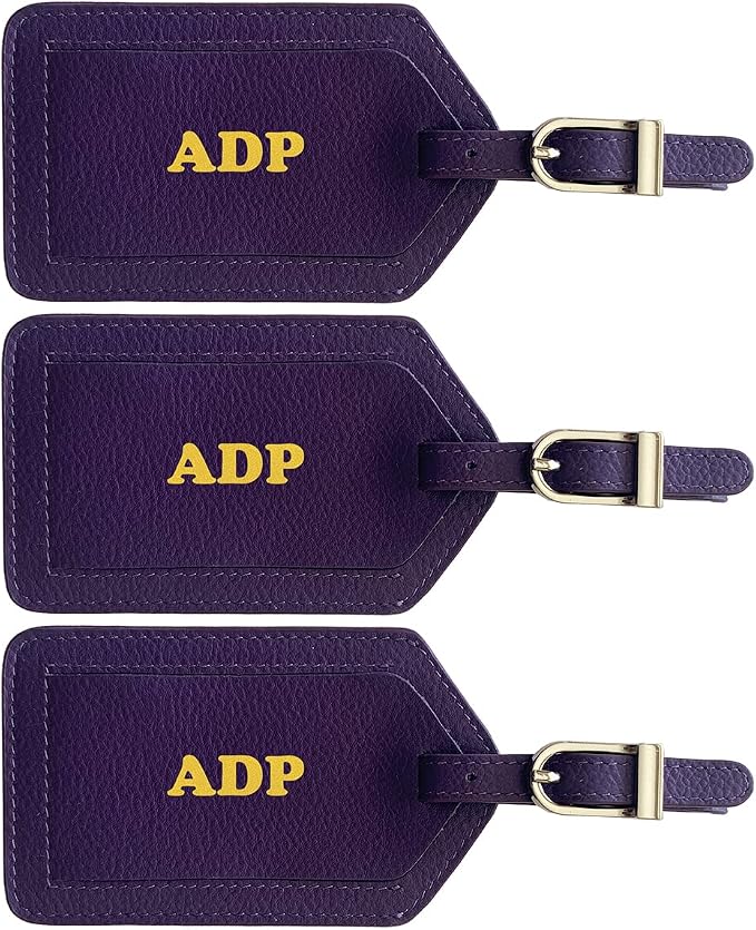 Personalized Monogrammed Leather Luggage Tags - 3 Pack