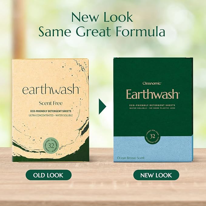 earthwash Laundry Sheets, Ocean Breeze (32 Loads), The Perfect Hypoallergenic Plastic Free Detergent Strips, Ideal for TravelHome. Biodegradable-Easy Dissolve, True Eco-Wash, 32 Count (Pack of 1)
