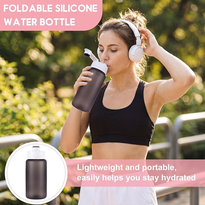 LemonRoad 2 Pcs 19 oz Silicone Collapsible Water Bottle Portable Foldable Water Bottle Leakproof with Carabiner Reusable Lightweight for Travel Sport Hiking Camping Cycling Office(Pink Gray)