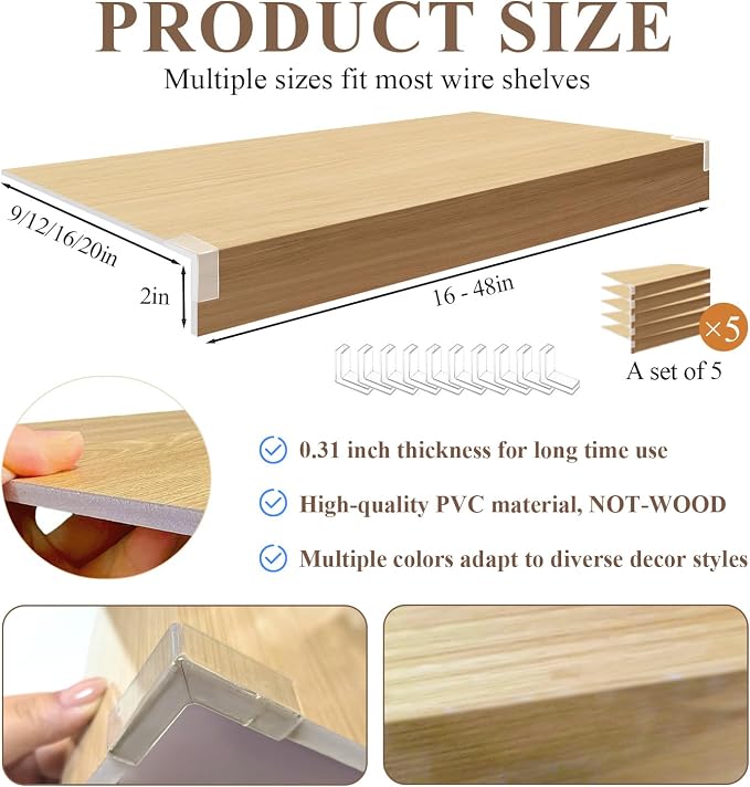 5 Pack Wire Shelf Covers,22x9x2in Wire Rack Covers for Pantry Durable PVC Shelf Liners-0.31 inch Thick, Moisture-Resistant Shelves Cover for Store Pantry Kitchen Removable Closet,#01 White