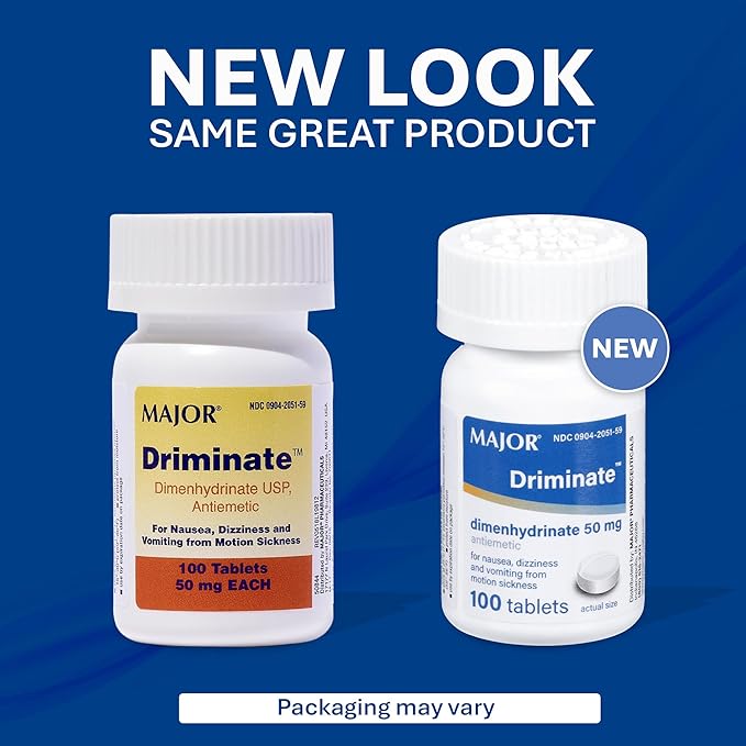 MAJOR Driminate - Dimenhydrinate 50mg Motion Sickness Tablets - Anti-Nausea Medicine - 100 Count (3 Pack)