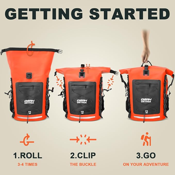 OSAH DRYPAK Waterproof Backpack Dry Bag 25L/35L/55L/85L – Heavy Duty Roll-Top Hiking Backpack Sack Keeps Gear Dry for Travel, Kayaking, Boating, Camping, Rafting and Fishing