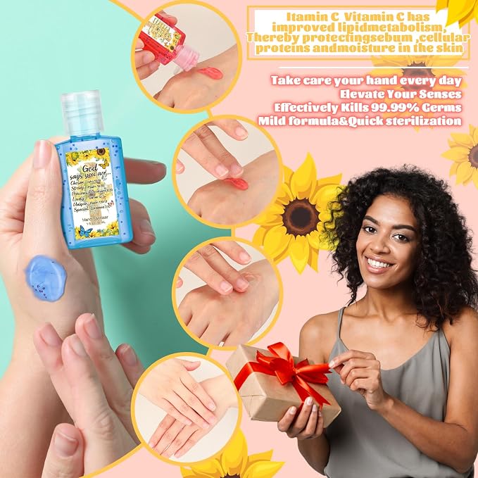 Frienda 24 Pcs Christian Scented Hand Sanitizer with 24 Keychain Holders Gift Set for Women, 1oz Bible Verse Religious Gifts, Mother's Day Appreciation Gifts for Church Favors