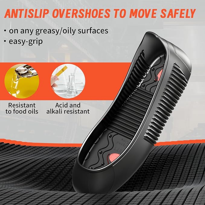 LG01 Crews Crew Guard Fuel oil Resistant (FO) Shoe Covers- CE/ASTM Anti-slip & Waterproof Rubber Overshoes for Work, Non-Slip Safety Protectors for Kitchen/Medical/Industry (Black, S(US Women 3-5）)