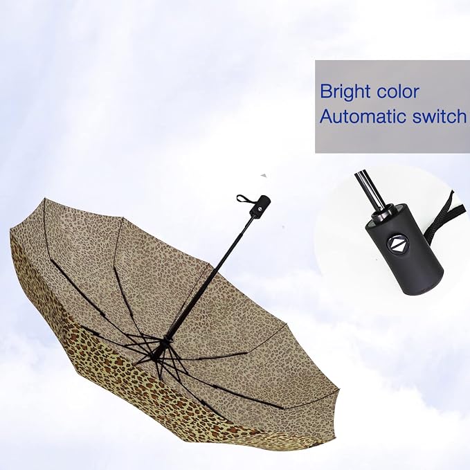 SIEPASA Windproof Travel Compact Umbrella-Automatic Umbrellas for Rain-Compact Folding Umbrella, Travel Umbrella Small Portable Windproof Umbrellas for Men Women Teenage. (New Leopard Print)