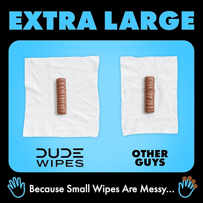 DUDE Wipes Unscented Flushable Wipes - Extra-Large Adult Wet Wipes for Sensitive Skin - 1 Pack (48 Count), Travel Pack - Infused with Vitamin E and Aloe - Septic and Sewer Safe