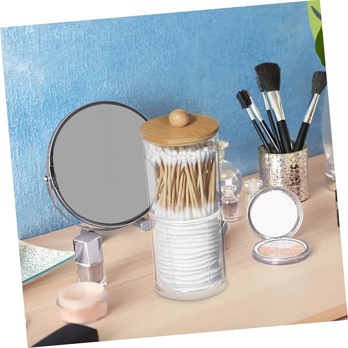 4pcs Cotton Pad Organizer Stackable Design Portable Round Storage Jar for Makeup Cotton Pads and Stylish Bathroom and Vanity Decor for Efficient Organization