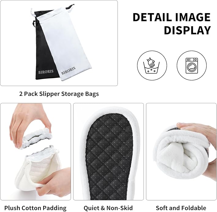 3 Pairs Closed-Toe Cotton Terry House Slippers, Comfortable Washable Indoor Slippers for Women, Portable Foldable for Guest, Travel, Hotel and Spa