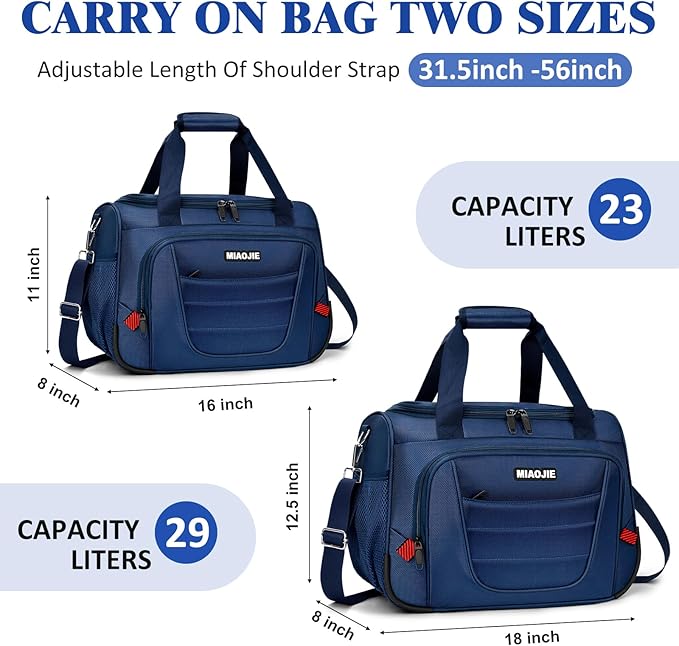 Underseat Carry On luggage Bag Airplanes Personal Item Bags Weekender Overnight Travel Tote Bag Shoulder Small Softside Carry on Luggage Travel Duffel Bags For Men Women -18 IN Navy Blue