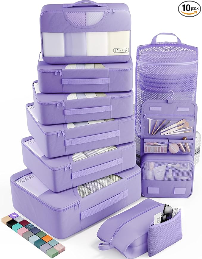 Veken 10 Set Packing Cubes for Travel Essentials, Suitcase Organizer Bags in 4 Sizes, Carry-On Luggage Accessories with Large Laundry Bag & Passport Holder, Must-Have for Airplane, Road Trip & Camping