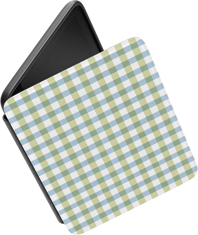 Casely Kindle Case | Pastel Picnic | Blue & Green Gingham | Compatible with 7” Kindle Colorsoft and 7” Kindle Paperwhite (12th Gen 2024 Models)