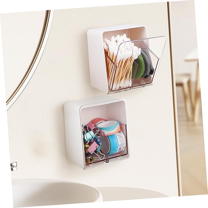 STOBAZA 5pcs Cotton Swab Dispenser Cotton Balls Holder Lid 2 Sections Makeup Box Plastic Storage Box