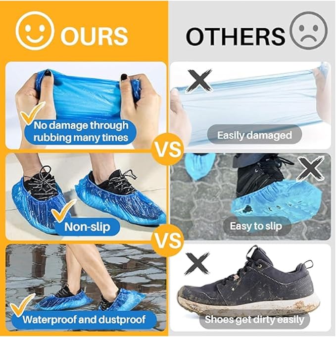 100-1000 Pairs Disposable Shoe Boot Covers, Blue Rain Shoes and Boots Cover, Clear Waterproof Overshoe for Women/Men(500 Pieces)