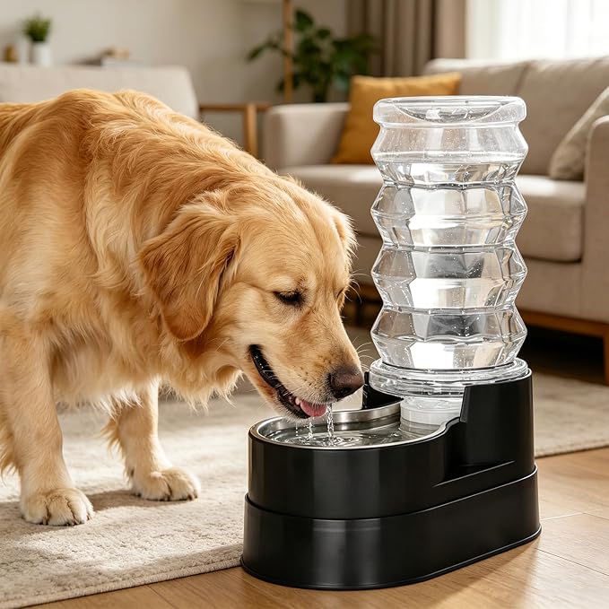 RIZZARI 8L Elevated Pet Water Dispenser – Stainless Steel Gravity Waterer | for Medium/Large Dogs & Senior Pets, Comfortable Drinking Height for Living Rooms & Multi-Pet Homes, Auto refill