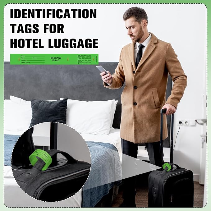 Feifeiya 1000 Hotel Luggage ID Tags with Transfer Tape on Back Paper Baggage Claim Check Tags Numbering from 000 to 999 Baggage Identification for Hotel Suitcase Motel Bag(Green)