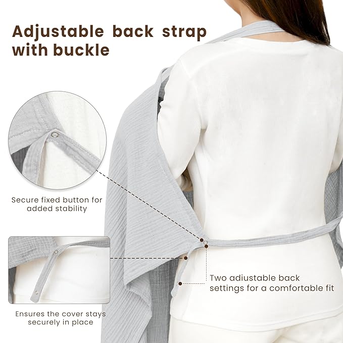 Konssy Muslin Nursing Cover for Baby Breastfeeding, Breathable 100% Cotton Breastfeeding Cover with Rigid Hoop for Mother Nursing Apron, Multi-use Carseat Canopy (Grey)