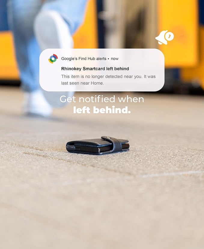 Rhinokey® Wallet Tracker Card (Android Only) 0.07in Slim Rechargeable Smart Tracking Card Works with Google's Find Hub IP68 Tag Item Finder with Key Chain Hole for Luggage (1 Pack - Android - White)