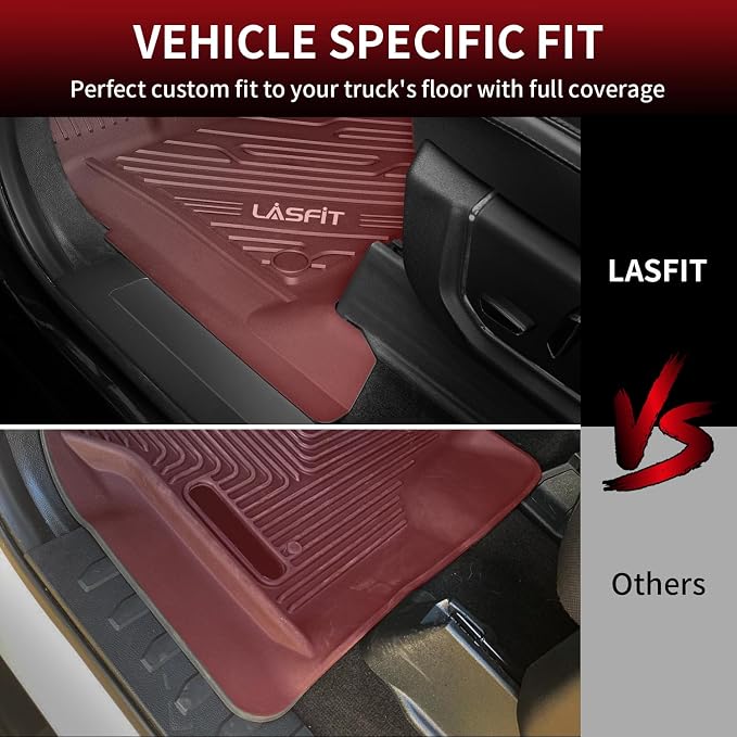LASFIT Floor Mats for Ford F250 F350 2012-2016 Super Duty Crew Cab Without Manual Transfer Case Shifter All Weather Protector TPE Car Carpet Floor Liners, 1st & 2nd Rows, 3pc Black