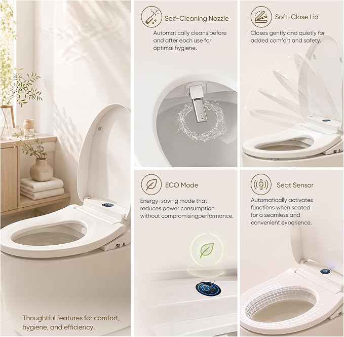 GAICOM Bidet Toilet Seat Elongated, Electric Smart Heated Toilet Seat with Instant Warm Water & Dryer, Multiple Cleaning Modes, Remote Control, Self-Clean Nozzle, Soft Closed, Night Light