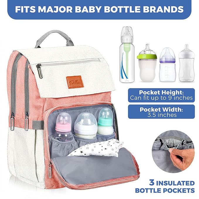 PILLANI Baby Diaper Bag Backpack - Toddler Backpack - Baby Bag for Girls & Boys, Large Waterproof Diaper Backpack - Diaper Bags with Changing Pad, Best Baby Shower Gifts - Stylish Pink Cute Diaper Bag