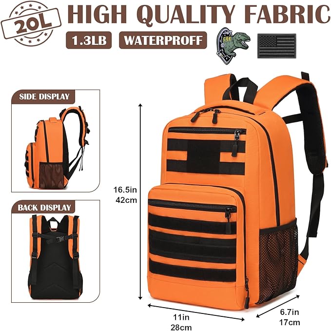 Kids Tactical Backpack Army Molle Bookbag Military Boys Backpack for School, Outdoor, Camping, Orange