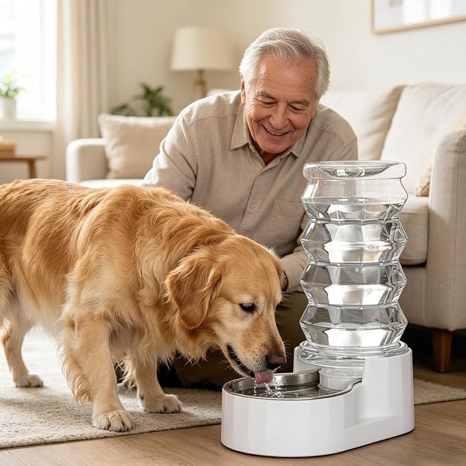 RIZZARI 8L Stainless Steel Gravity Pet Water Dispenser – Auto-Refill | No Electricity Needed,Wide-Mouth Cleaning,Triple Filtration,BPA-Free Materials,Visible Water Level