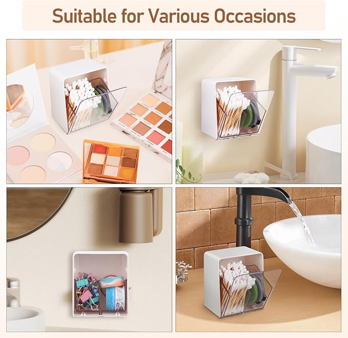 Cabilock 4pcs Cotton Pad Dispenser Lid Cotton Swab Holder for Makeup Washable Rounds Organizer Double-compartments Box