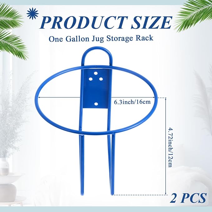 Hicarer 2 Pcs One Gallon Jug Storage Rack Wall Mounted Heavy Duty Steel Wall Rack for 1 Gallon Bottle Round Water Jug Holder with Hardware Hand Sanitizer 6-3/4" W x 5" H x 6-1/2" D (Blue)
