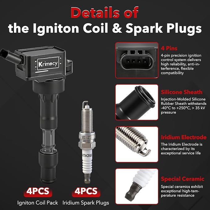 UF816 Ignition Coil Packs and Iridium Spark Plugs Fit for Hyundai 15-19 Elantra, 18-19 Kona,16-19 Sonata,19 Veloster/Kia 16-19 Forte, 17-18 Optima 2.0L