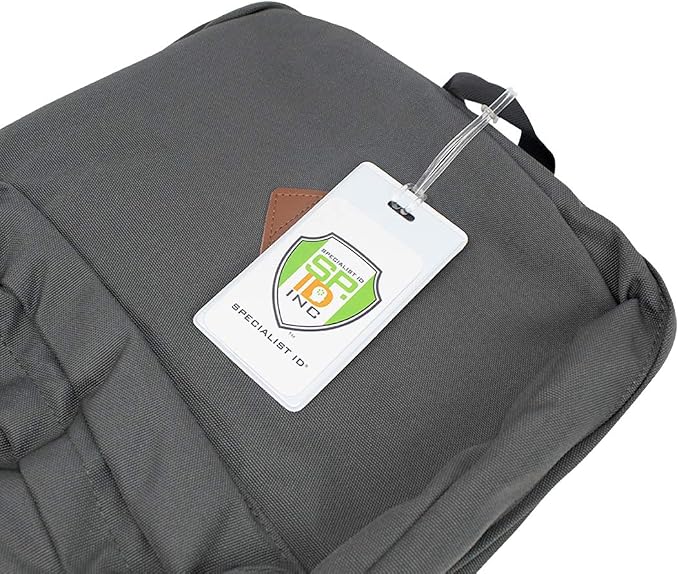 Bulk 100 Pack - Bright Backpack ID Luggage Tags for Student Identification Cards - School Name Badge Holder for Backpacks - Business Card Size with Clear Insert Window by Specialist ID (White)