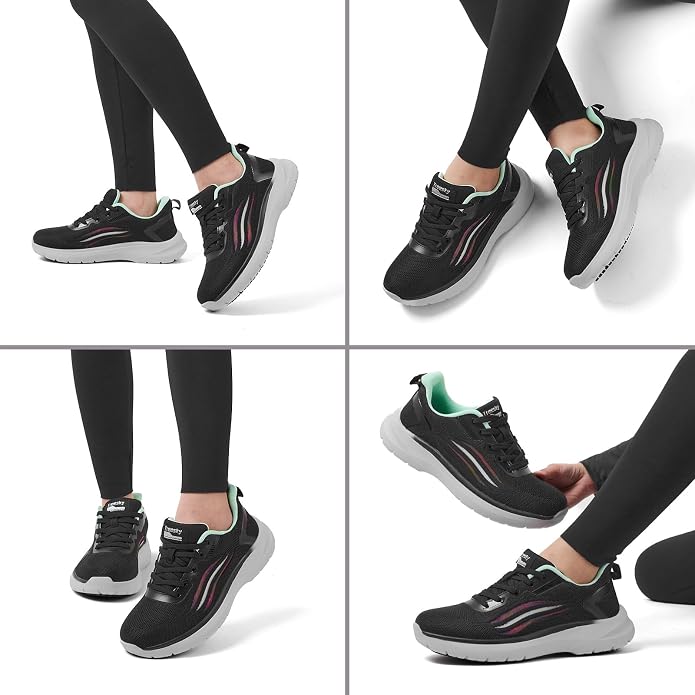Treesky Black Non Slip Work Shoes for Women, Restaurant & Kitchen Sneakers | Slip resistant soles, lightweight cushioning, breathable knit, removable insole, for nursing, food service & long shifts
