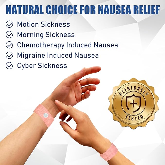 Hionfurt Motion Sickness Bands Anti Nausea Wristband for Adult and Kids Morning Sickness Relief for Pregnant Women Acupressure Nausea Relief for Car, Sea, Air Sickness - 2 Pairs Pink, Pink