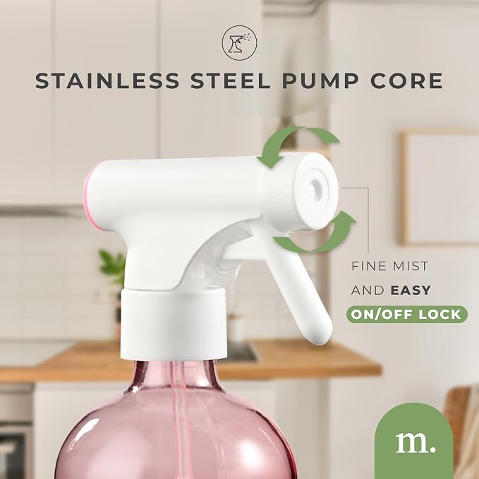 MAISONOVO Glass Spray Bottles 16 Oz Pack of 2 - Pink Spray Bottle For Hair with Fortified Glass & Fine Mist Pumps - Ideal for Salons, Barbers, Stylists, Pet Groomers & Daily Hair Care - 16 Labels