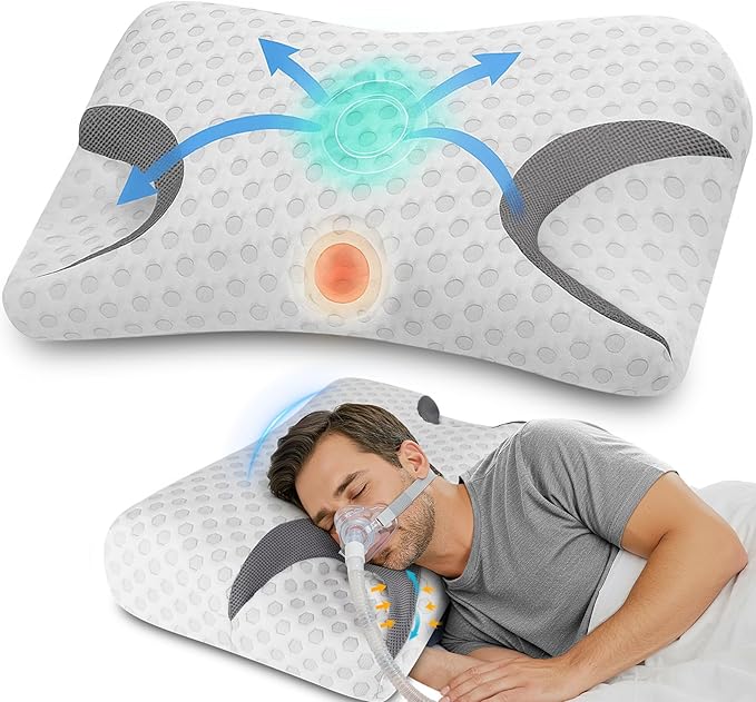IKSTAR CPAP Pillow for Side Sleepers – Fits All CPAP Mask Types – Adjustable Memory Foam with Contoured Cutouts for Side, Back & Stomach Sleepers – Reduces Air Leaks & Mask Pressure a Better Sleep