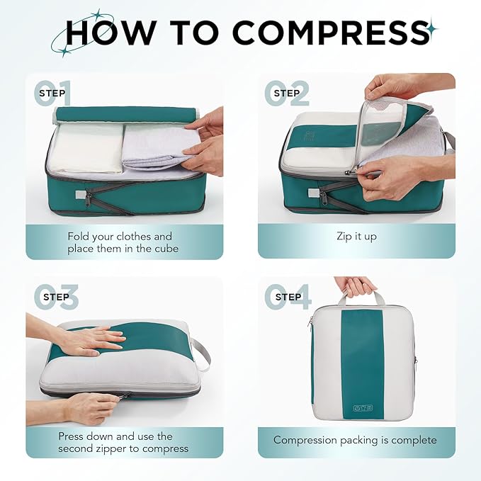 10 Set Compression Packing Cubes for Travel Essentials,Compressible Expandable Packing Cubes for Suitcase,OlarHike Luggage Garment Bags for Travel,Handy Helper for Organizing Clothes(Dark Blue Green)
