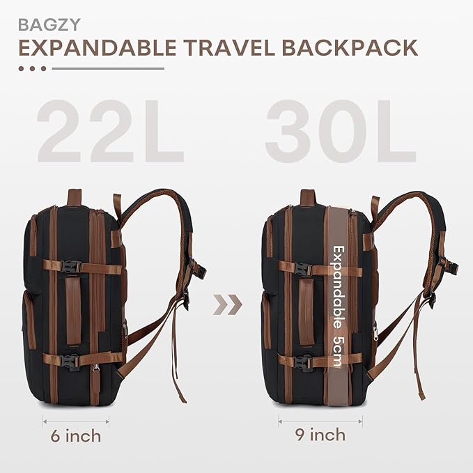43x33x15cm Personal Item Bag Expandable 30L Travel Backpack 17x13x6 Inches Underseat Bag for Airlines Lightweight Carry on Luggage Water Resistant Flight Approved for College, Weekender Beige