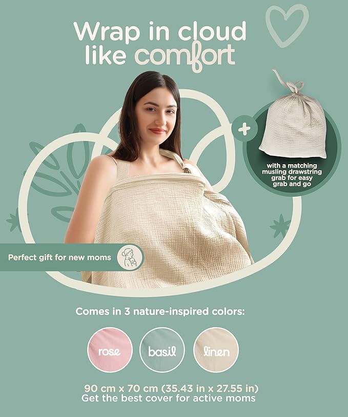 Kiddycare Nursing Cover, Muslin Cotton Privacy Nursing Covers, Gentle on Baby's Skin, Discreet Breastfeeding Covers for Nursing Moms, Breathable Nursing Cover Up for Breastfeeding Essentials (Cream)