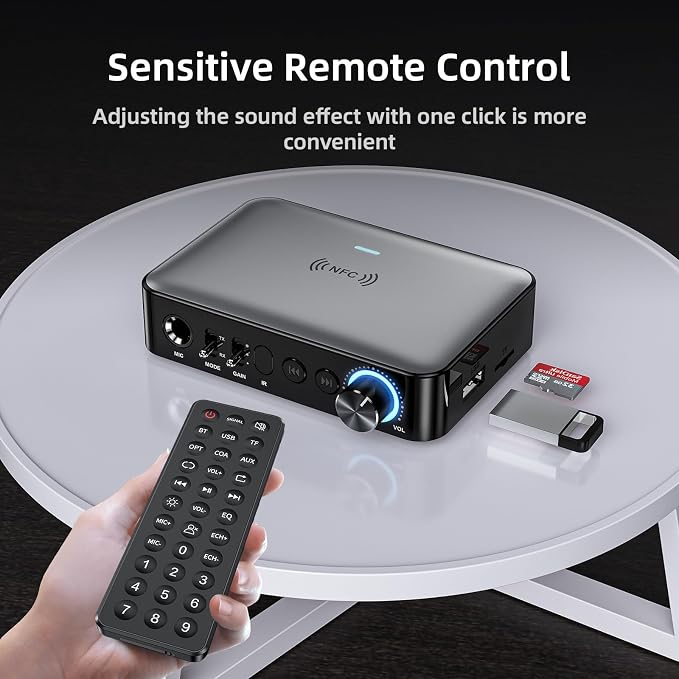 5.1 Bluetooth Audio Receiver Transmitter for Stereo/Speaker/Wired Speaker/Home Music Streaming Stereo Audio Adapter, Supports 3.5mm AUX, RCA, Coaxial, 6.5mm Microphone, USB, TF Card Playback